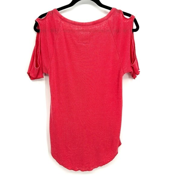 NWT CHASER Vintage Pink Ribbed Scoop Neck Cold Shoulder Short Sleeve Top Medium - Picture 4 of 7